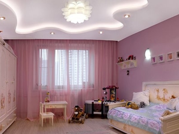 Комбинированный потолок для комнаты девочки
