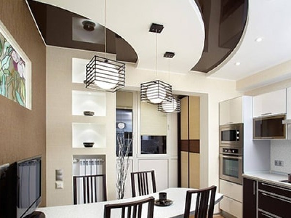 Комбинированный потолок в современном стиле